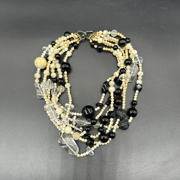 Vintage Statement Necklace Kia Yin Lo KYLO 6 Strand Stone Glass Plastic Bead 80s - Picture 2 of 9